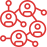 Icône rouge abstraite de plusieurs cercles connectés