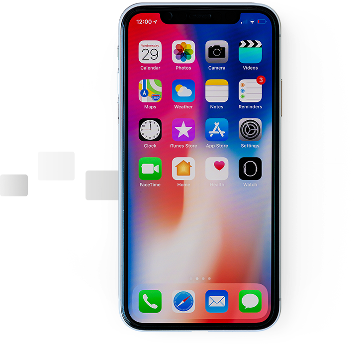 Smartphone de face affichant l'écran d'accueil avec des icônes