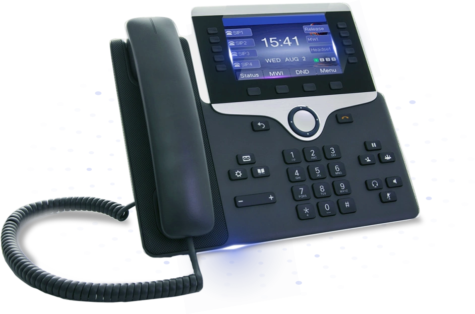 Téléphone de bureau moderne avec écran, clavier et cordon spirale Châteaubourg